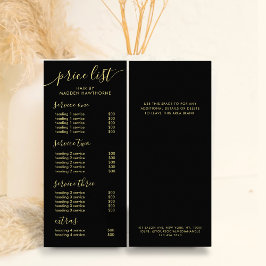 Carte Publicitaire Liste des prix du service de typographie d'or noir
