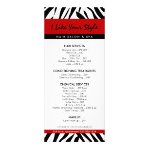 Carte Publicitaire Liste des prix Zebra Print, Hair Salon