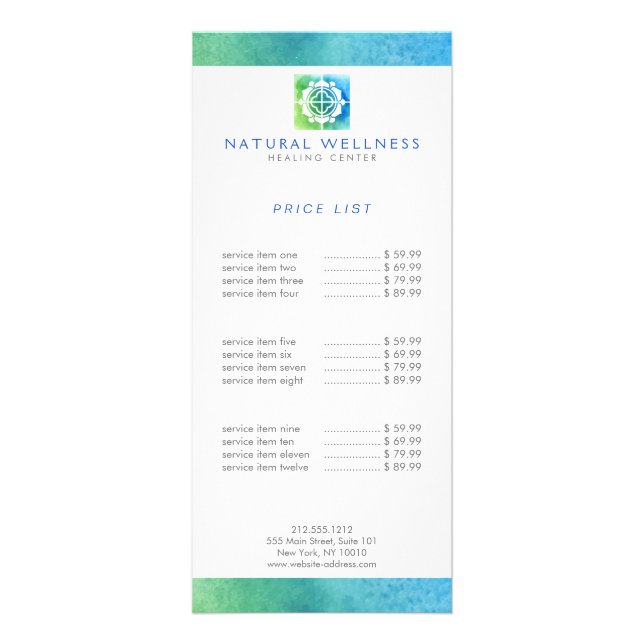Carte Publicitaire Logo Abstrait vert/bleu Floral Wellness (Devant)