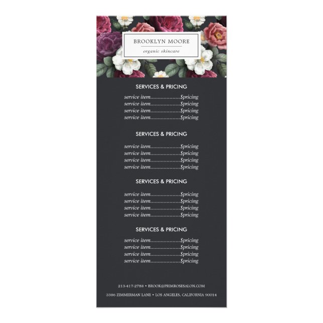 Carte Publicitaire Logo élégant floral foncé | Services de tarificati (Devant)
