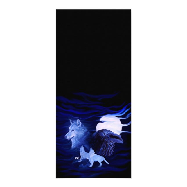 Carte Publicitaire Loups et corbeau avec pleine lune (Devant)