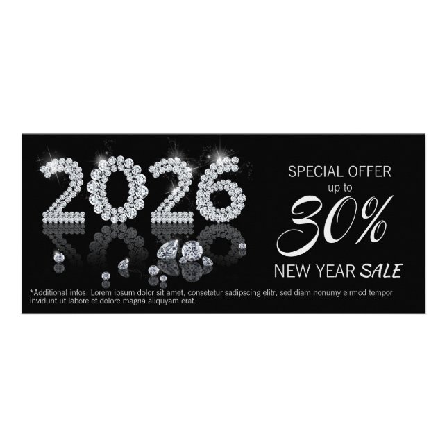 Carte Publicitaire Luxury Brilliant Diamonds New Year 2026 Discount (Devant)