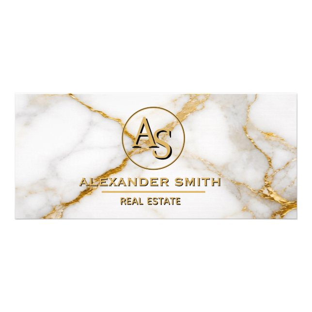 Carte Publicitaire Luxury White Marble Gold Monogram Real Estate  (Devant)