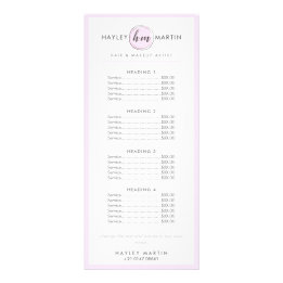 Carte Publicitaire Maquillage Artiste Beauté Salon Élégant Rose Tarif