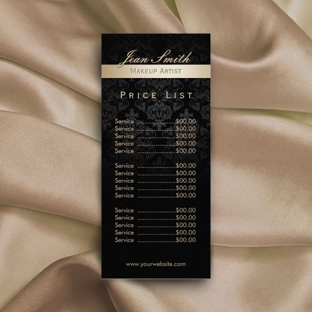 Carte Publicitaire Maquillage Artiste Gold Stried Damask Salon Tarifs (Créateur téléchargé)