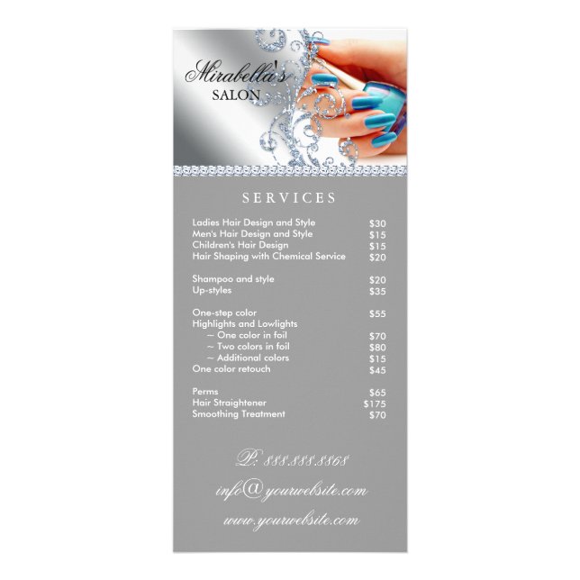 Carte Publicitaire Maquillage Artiste Rack Card Nail Salon Argent (Devant)