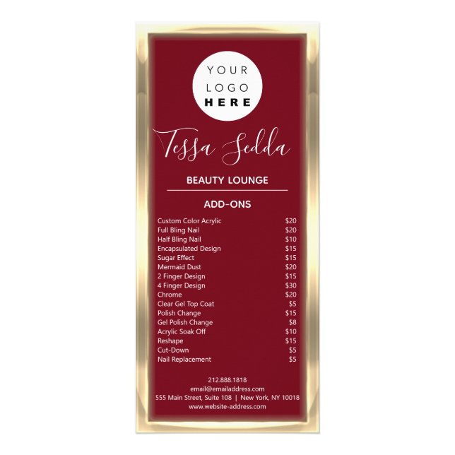 Carte Publicitaire Maquillage cheveux Manucure Pedicure SPA Prix (Dos)