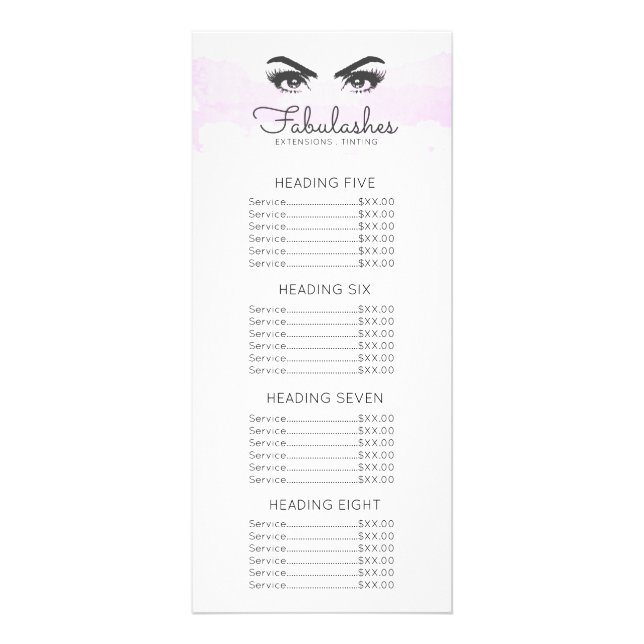 Carte Publicitaire Maquillage en nuage rose Artiste Eyelashes Tarifs (Dos)