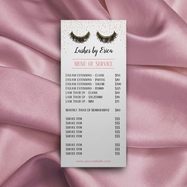 Carte Publicitaire Maquillage Rose Gold Confetti Tarifs (Créateur téléchargé)
