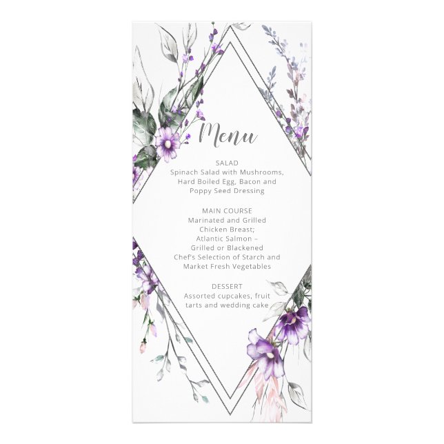 Carte Publicitaire Mariage de trame de diamant violet et brouillon| M (Devant)