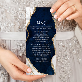 Carte Publicitaire Marine Marble, White & Gold Agate Wedding Programm