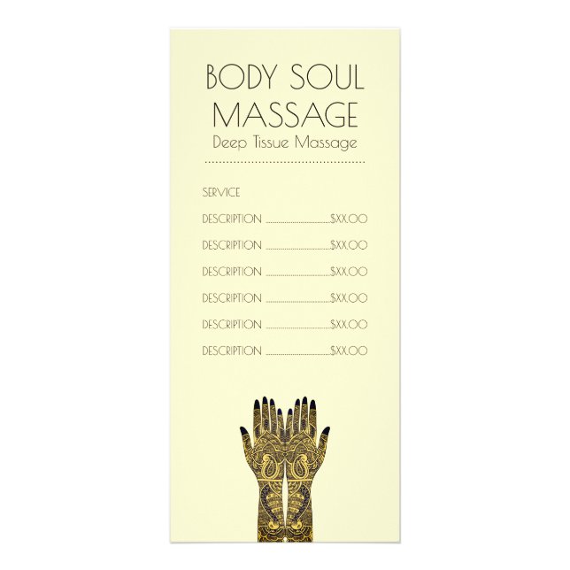 Carte Publicitaire Massage Practice Henna Mehndi Price List (Devant)