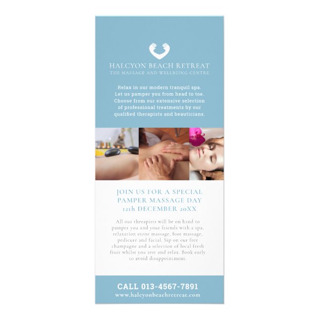 Carte Publicitaire massage spa bien-être promotion marketing bleu (Devant)