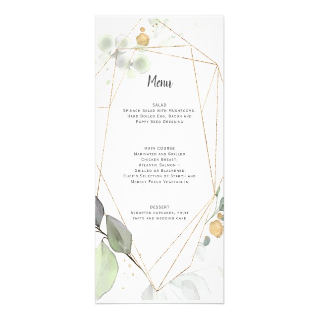 Carte Publicitaire Meadow Green et Gold Botanical Mariage géométrique (Devant)
