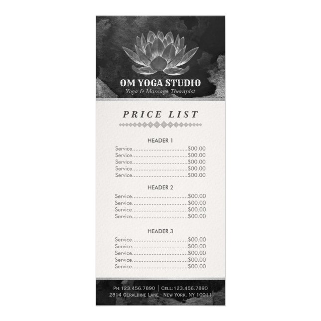Carte Publicitaire Méditation YOGA Reiki Instructeur Lotus Tarifs (Devant)