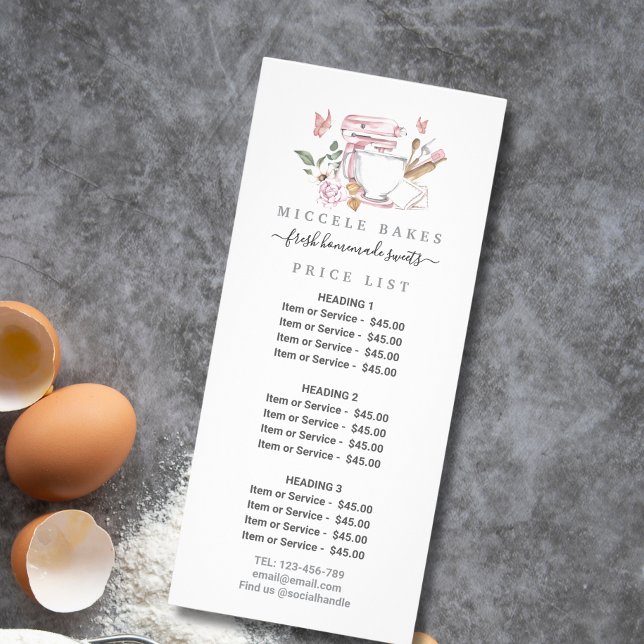 Carte Publicitaire Mélangeur de gâteau rose pâtissier floral Prix de  (Créateur téléchargé)