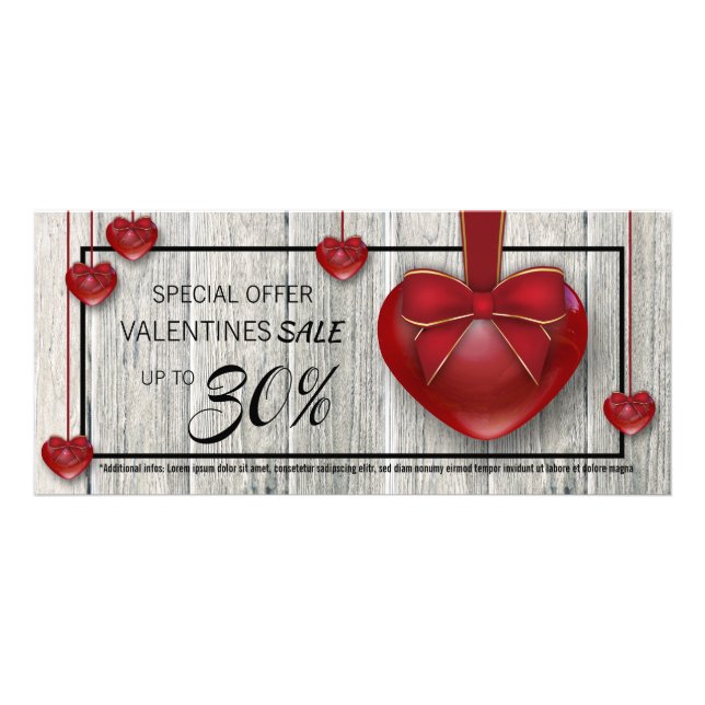 Carte Publicitaire Moderne Rustique Bois Valentine's Day Hearts Rabai (Devant)