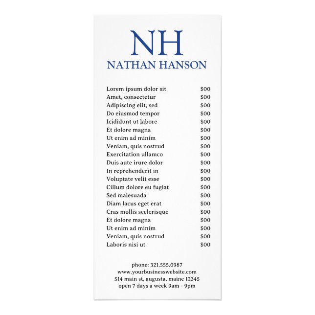 Carte Publicitaire Monogramme bleu simple moderne (Devant)