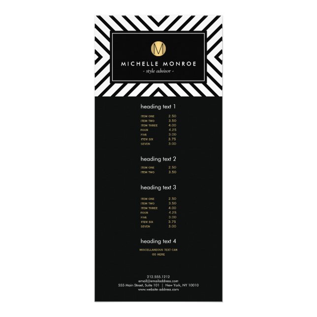 Carte Publicitaire Monogramme d'or noir et blanc Motif rétro (Devant)