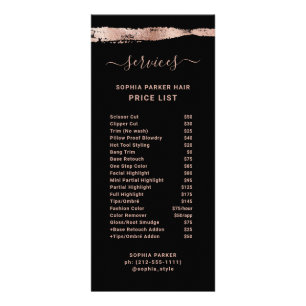 Carte Publicitaire Or Rose tendance sur noir Services Tarifs