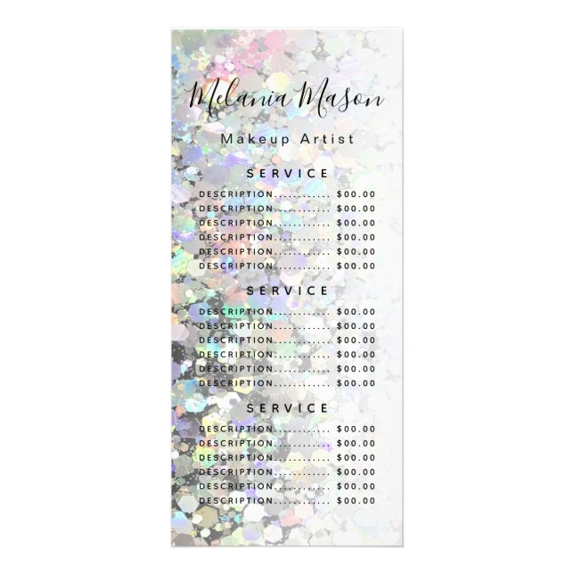 Carte Publicitaire Paillettes holographiques élégantes Maquilleuse No (Devant)