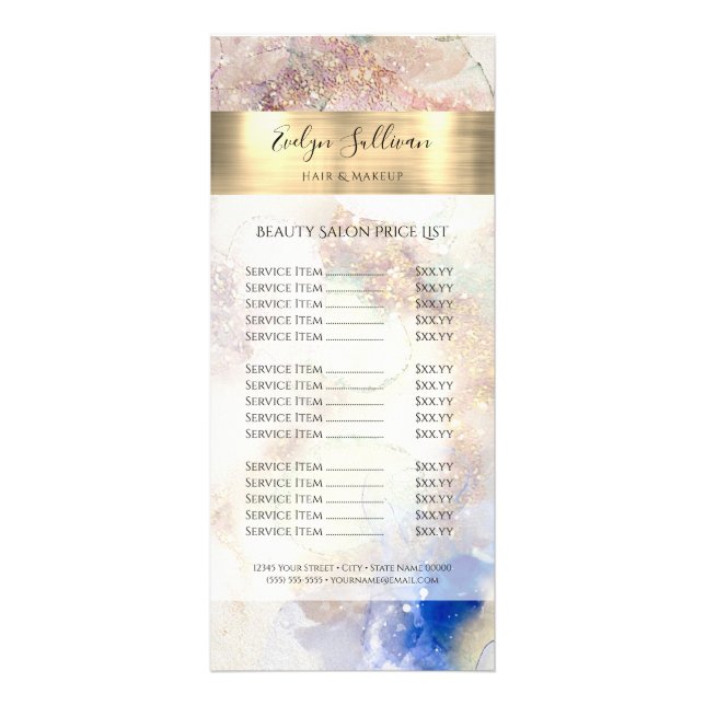 Carte Publicitaire Parties scintillant Aquarelle Gold Foil Tarificati (Devant)