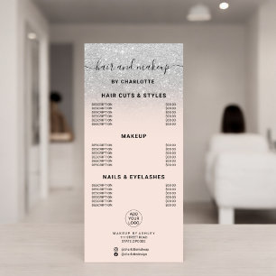 Carte Publicitaire Parties scintillant argent calligraphie prix maqui