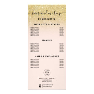 Carte Publicitaire parties scintillant d'or chic prix de maquillage d
