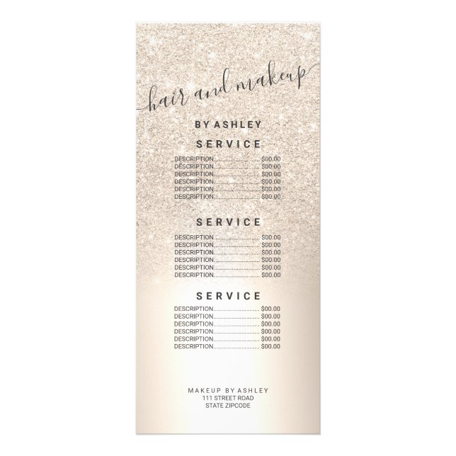 Carte Publicitaire Parties scintillant or chic maquillage ombre prix  (Devant)