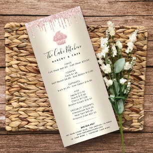 Carte Publicitaire Parties scintillant rose Boulangerie Cupcake Gold