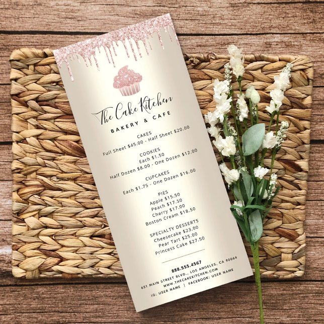 Carte Publicitaire Parties scintillant rose Boulangerie Cupcake Gold  (Créateur téléchargé)