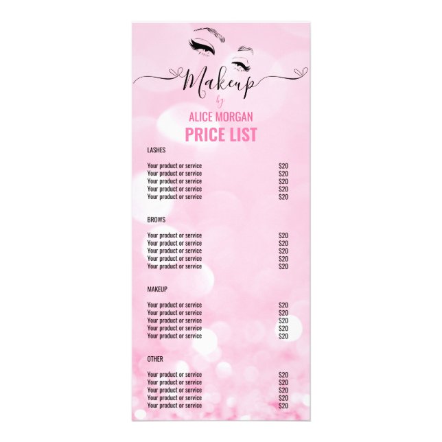 Carte Publicitaire Peinture rose étincelante Artiste Glamor Bokeh Pri (Devant)
