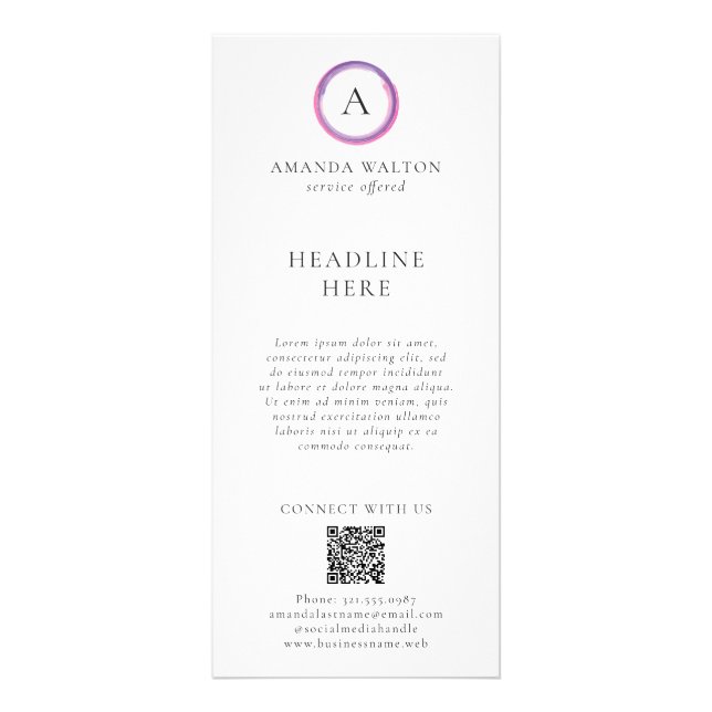 Carte Publicitaire Pink and Purple Monogram QR Code Modern Business (Devant)