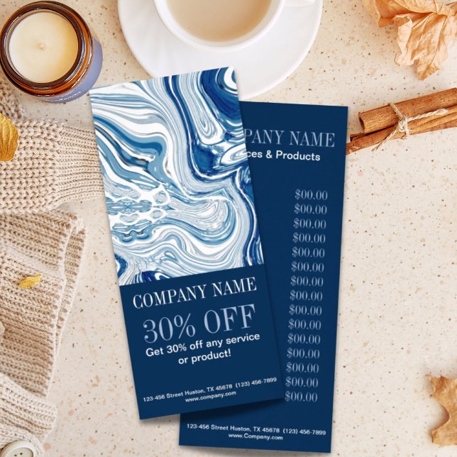 Carte Publicitaire plage marine océan aquarelle marbre bleu (beach nautical ocean watercolor blue marble rack card)