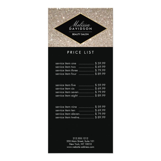Carte Publicitaire Platine Parties scintillant et beauté glamour (Devant)