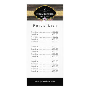 Carte Publicitaire Price List   Hair Stylist Vintage Floral Dark Wood