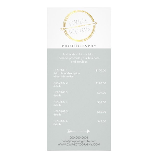 Carte Publicitaire PRICE SERVICES logo flèche moderne or rustique gri (Devant)