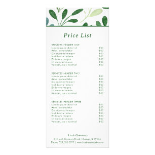 Carte Publicitaire Prix Motif vert moderne