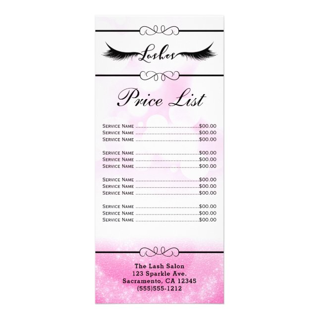 Carte Publicitaire Prix rose de salon de beauté de prolongements de (Devant)
