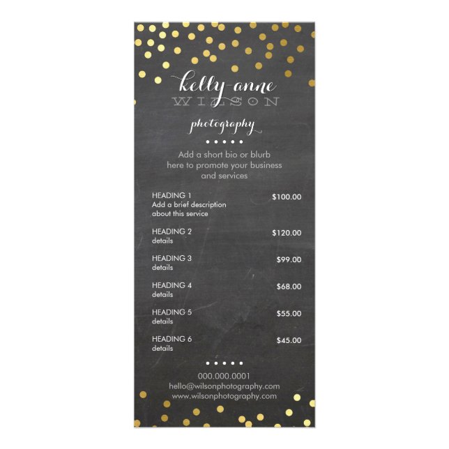 Carte Publicitaire PRIX SERVICES LISTE or spot confetti motif (Devant)