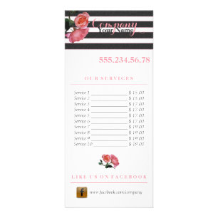 Carte Publicitaire Rose Floral noir & blanc - RackCard Flyer