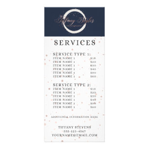 Carte Publicitaire Rose Gold Dots & Navy Blue Company Tarifs