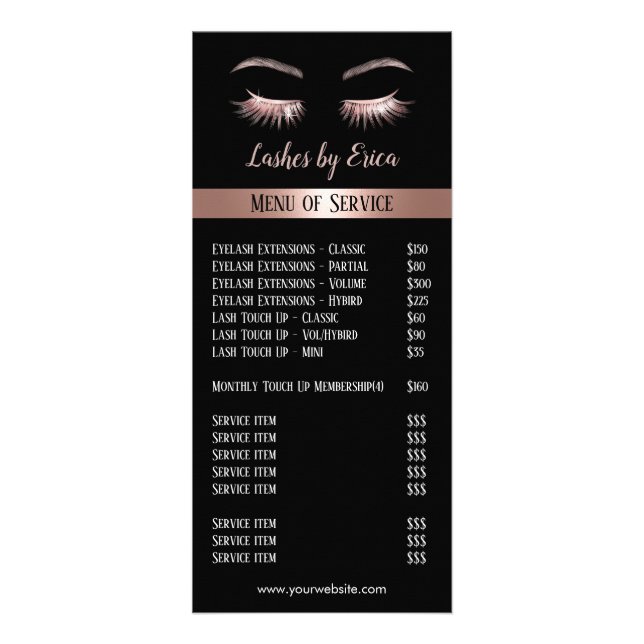 Carte Publicitaire Rose Gold Eyelash Extensions Beauté Salon Prix (Devant)