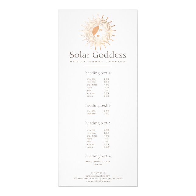 Carte Publicitaire Rose Gold Sun Goddess Girl Spray Tanning Salon (Devant)