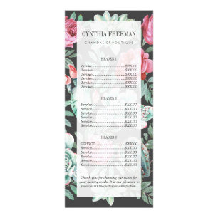 Carte Publicitaire Roses roses et Motif de cactus succulents sur noir