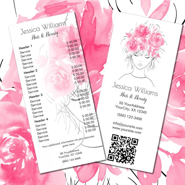 Carte Publicitaire Roses roses roses mignonette fille cheveux beauté  (Créateur téléchargé)