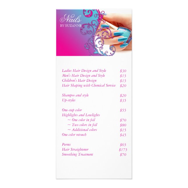 Carte Publicitaire Salon à ongles Parties scintillant bleu rose (Devant)