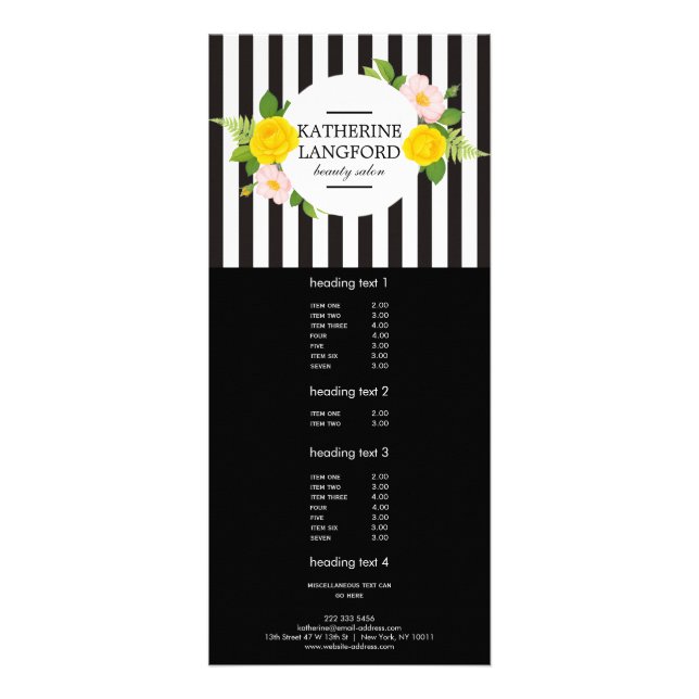 Carte Publicitaire Salon De Beauté Floral Mini-Fleur Noir Étalé (Devant)