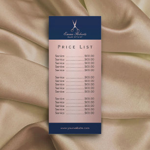 Carte Publicitaire Salon de cheveux Rose Gold Ciseau Marine bleu List