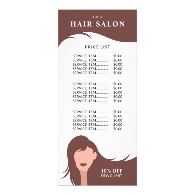 Carte Publicitaire Salon de cheveux Tarifs Brunette Modèle coiffeur (Devant)